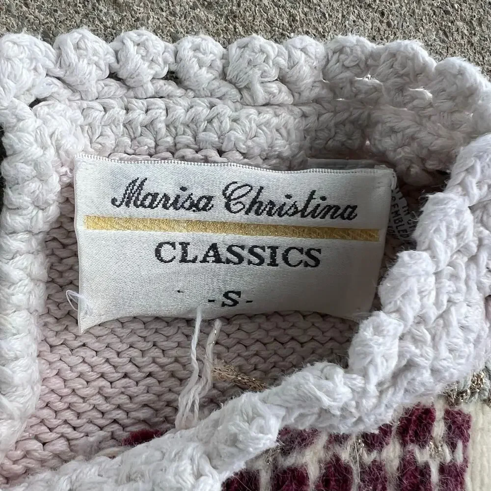 VTG 90s Hand Knit Christmas Sweater Grandmacore Cottagecore Marisa Christina S - Picture 4 of 8